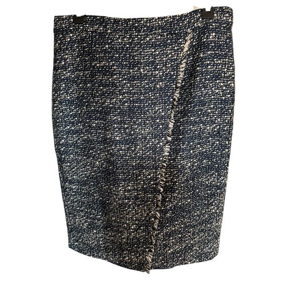 J.CREW Faux wrap Fringe Metalic Knee-length Navy/cream Skirt 8 Preppy Prep - Picture 1 of 9